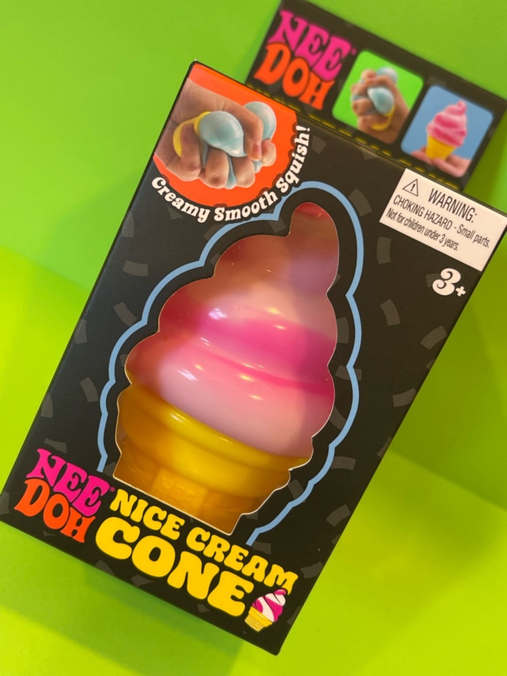 NEEDOH Nice Cream Cone with a beautiful PINK swirl! Squishy Toy - Pink & Yellow